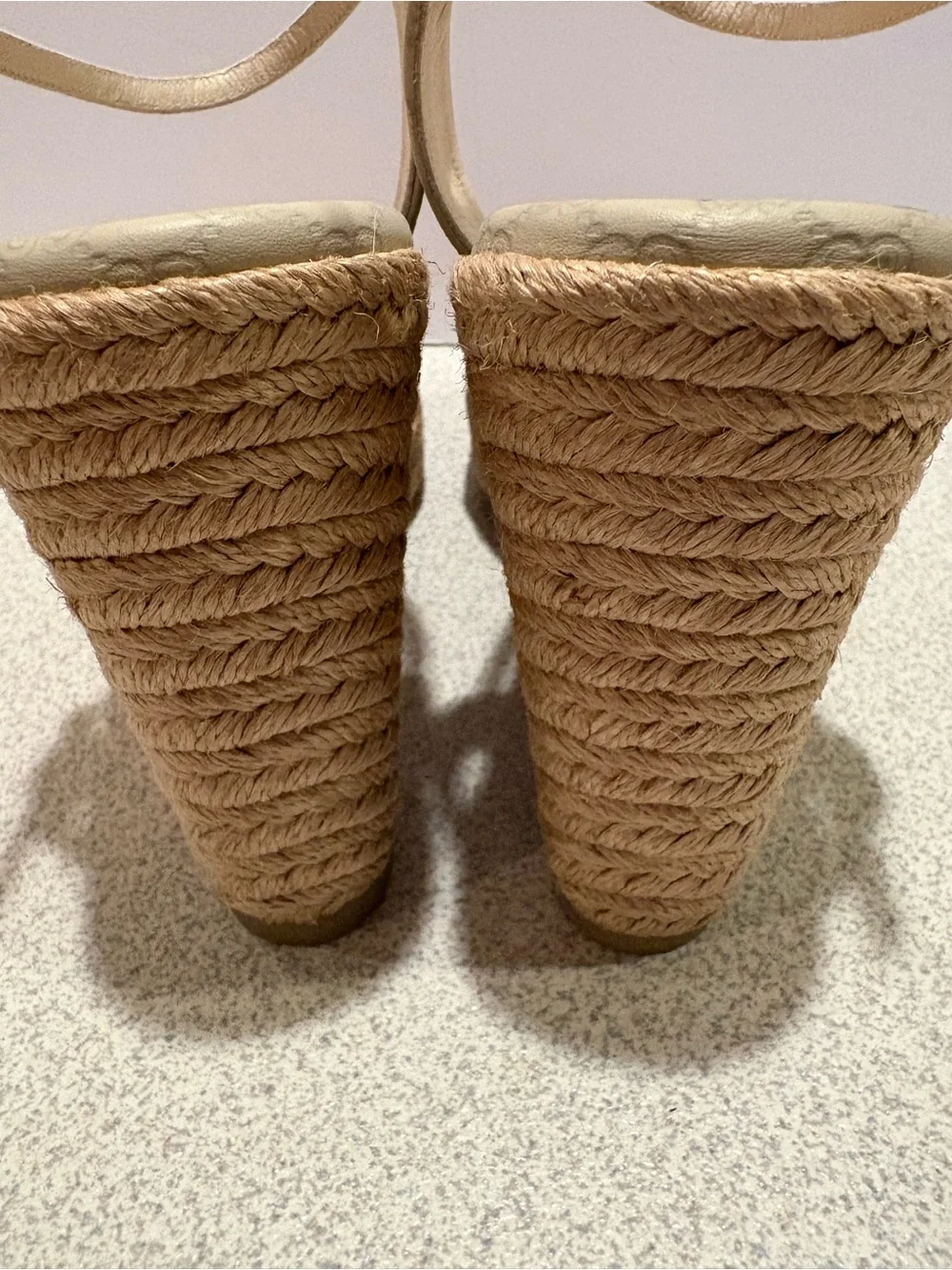 Gucci Beige GG Monogram Espadrille Wedge Sandals Penelope 41.5/11.5 New